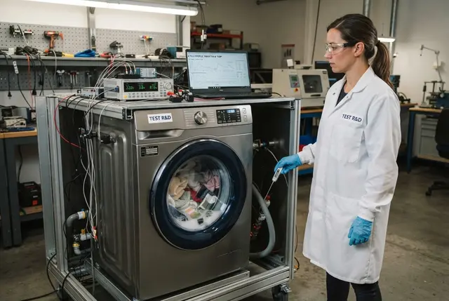 Component-level testing of washing machine parts with multimeter readings